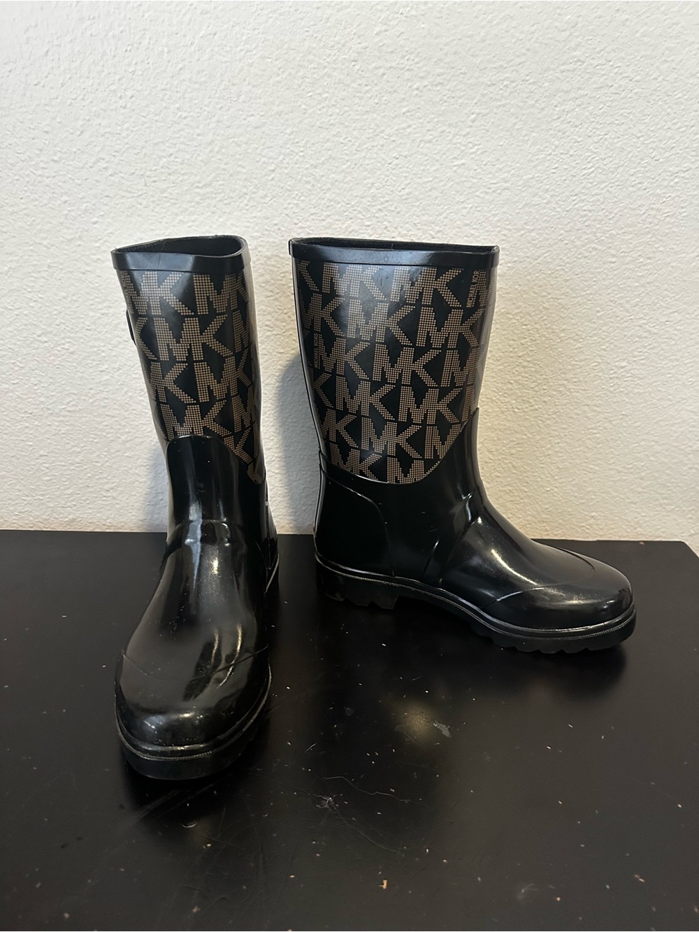 Michael Kors MK Black Brown Logo Rain Boots